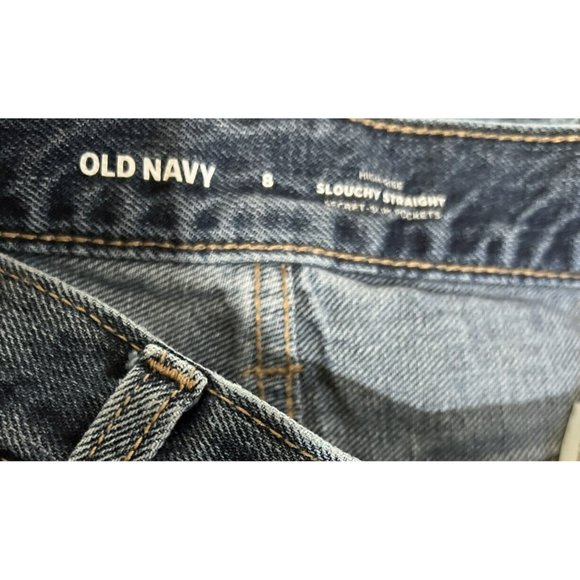 Old Navy High‎ Rise Slouchy Straight Jeans Women's Button Fly Destroyed Frayed 8 - Picture 4 of 8
